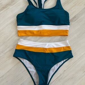 Cupshe Teal and Gold Women's Swim Set